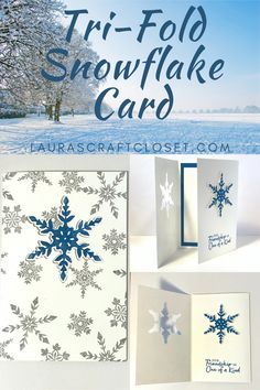 snowflake cards with the words tri - fold snowflake card on them