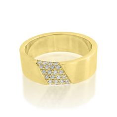 a yellow gold ring with diamonds on it