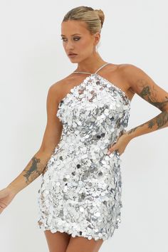 Shop the Champagne Twist Sequin Mini Dress Silver | Selfie Leslie New Year's Party, Taylor Outfits, Line Light, Dress Silver, Silver Heels, Going Out Outfits, Sequin Mini, Silver Dress, Sequin Mini Dress