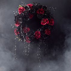 Gothic Romance - Deep Red & Black Rose, Peony, Daisy & Pinecone Hallow – Darby Creek Trading Halloween Front Door, Scary Halloween Decorations Diy, Mantle Garland, Halloween Front Doors, Goth Vintage, Summer Front Door Wreath, Dark Christmas, Fall Front Door, Gothic Romance