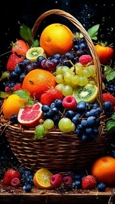 a basket filled with lots of different types of fruit