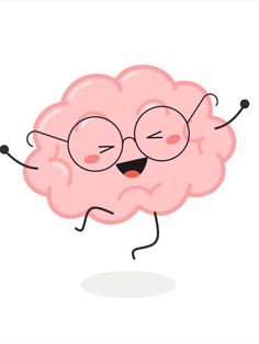 a cartoon brain with glasses running