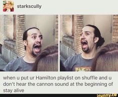 a man with his mouth open in front of some people and the caption says, when u put durham playlist on shuffle and u don't hear the canon sound at the beginning of stay alive