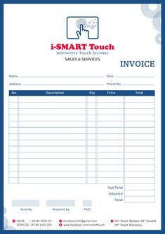 an invoice form with the words i - smart touch written on it,