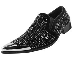 Desta by Bolano Rhinestone Pointed Loafer The Bolano Desta are eye catching men's slippers that are guaranteed to have you standing out in the crowd. This slip-on is adorned with jewels that catch the light in all the right ways, and the metal tip adds a finishing touch that brings the whole look together. Pointed Loafers, Men's Dress Shoes, Loafers For Men, Slip On Dress Shoes, Men's Slippers, Driving Loafers, Style Savvy, Mens Slippers, Men Shoes Size