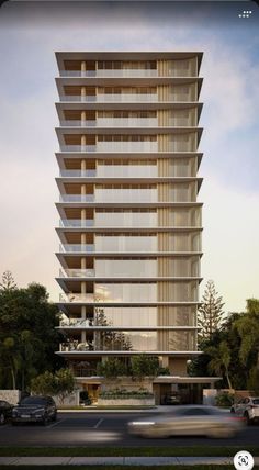 an artist's rendering of a tall building with balconies