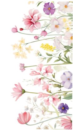 an image of flowers on the side of a white sheet with pink, yellow and purple flowers