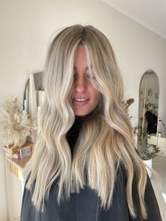 Utah Blonde Hair, Dirty Blonde To Blonde, Champagne Blonde Hair Balayage, Wavy Blonde Highlights, Bright Blonde Hair With Dimension, Hair Before And After, Blond Highlights On Dirty Blonde Hair, Dimensional Blonde With Money Piece, Blonde Root Smudge