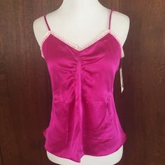 Medium Silk Camisole Fuchsia Pink With Tags And Extra Button. 17" Armpit To Armpit. Flirty Pink Camisole For Spring, Pink Feminine Camisole For Night Out, Feminine Pink Camisole For Night Out, Pink Tank Camisole For Night Out, Pink Camisole Top For Night Out, Flirty Pink Tank Top For Night Out, Casual Pink Camisole For Night Out, Chic Pink Camisole, Fitted Pink Camisole For Night Out