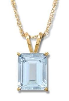 14KT Gold Emerald Cut Aquamarine Necklace