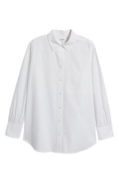 Crisp, organic cotton forms this classic button-up shirt that looks great worn solo or as a layering piece. Front button closure Spread collar Long sleeves with button cuffs Chest patch pocket 100% organic cotton Dry clean or machine wash, dry flat Imported Fall Wardrobe Essentials, White Button Up, Sports Blazer, Kids Sweater, Comfortable Dress, Fashion Help, Holiday Outfits, Patch Pocket, Dream Closet