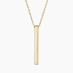 Engravable Vertical Bar Pendant - 14K Yellow Gold. Engravable on all four sides, this lustrous bar hangs elegantly from a cable chain for a sleek and sophisticated look. Modern 14k Yellow Gold Bar Necklace, Classic Everyday 14k Gold Bar Necklace, Minimalist Engraved Yellow Gold Bar Necklace, Minimalist Yellow Gold Bar Necklace For Anniversary, Elegant Rectangular Bar Necklace, Elegant 14k Gold Bar Necklace With Rectangular Pendant, Yellow Gold Rectangular Bar Necklace, Classic Engraved Rectangular Bar Necklace, Classic Gold Rectangular Bar Necklace