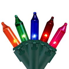 multicolored christmas lights are in the shape of cones on top of each other