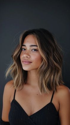 23 Long Layered Bob Hairstyles for Every Face Shape Long Bob Brunette Balayage, Wavy Brunette Hair With Highlights, Balayage Hair 2024 Trends, Hair Cut Ideas 2024 Trends, Hair 2024 Color, Highlights Brown Hair Balayage Brunettes, Short Hair Brown Highlights, Mid Length Hair 2024 Trends, Lived In Brown Balayage