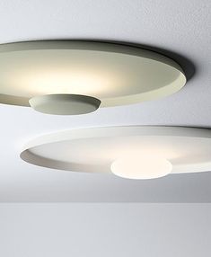 two circular lights are hanging from the ceiling