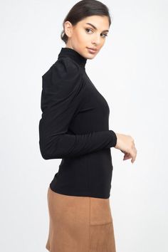 Mock neck, long puff sleeves and pleats for an everyday basic top. Long Puff Sleeves, Basic Tops, Puff Sleeves, Mock Neck, Puff Sleeve, Turtle Neck