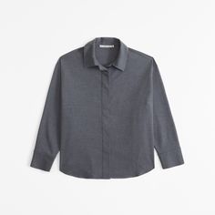 Classic shirt jacket in our everyday menswear fabric, with classic collar, button-through detail and curved hem. Shirt Jacket Womens, Tailored Shirts, Classic Shirt, Shirt Jacket, Abercrombie Fitch, Dark Gray, Jackets For Women, Collar, Grey