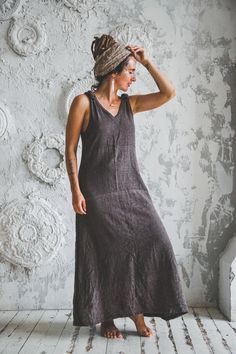 🌿Beautiful simple dress in natural brown colour, comfy and elegant in same time🌿, made of raw cotton Khadi🌿 Women Dress Online, Western Outfits Women, Woman Dress, Comfy Dresses, Long Black Dress, Brown Dress, Natural Brown, Western Outfits, Ethical Fashion