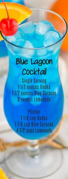 Blue Lagoon Cocktail, Summer Drinks Alcohol, Party Drinks Alcohol, The Blue Lagoon