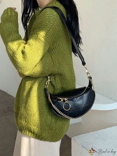 Bird in Bag - Detail-Embellished Black Chain Crossbody Bag Trendy Evening Shoulder Belt Bag, Chic Belt Bag With Chain Strap, Chic Crossbody Belt Bag With Chain Strap, Trendy Evening Belt Bag, Trendy Belt Bag With Chain Strap, Trendy Chain Bags For Night Out, Waist Purse, Chain Decor, Bag Chain