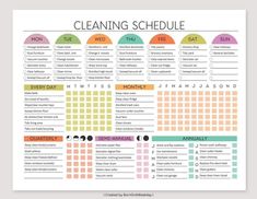 the cleaning schedule is shown in this printable version, which includes daily tasks and schedules