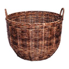 a brown wicker basket is shown on a white background