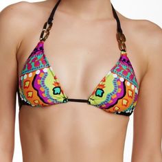 Trina Turk Nuevo Sol Triangle Bikini Top In Printed Microfiber. Brand New With Tags. Nylon/Spandex; Hand Wash. Imported. Size 4 Stretch Multicolor Halter Top For Pool, Fitted Multicolor Halter Top For Pool, Multicolor Triangle Halter Top For Beach Party, Multicolor Fitted Halter Top For Beach, Fitted Multicolor Halter Top For Beach, Multicolor Triangle Halter Top For Poolside, Multicolor Stretch Halter Top For Poolside, Vibrant Fitted Swimwear With Triangle Top, Stretch Multicolor Halter Top For Poolside