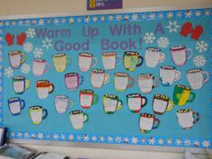 a bulletin board with coffee mugs on it