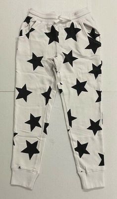 New Without Tags Youth Spotted Zebra Sweat Pants  Size S (waist fits up to 22")  21" Inseam White with Black Stars 60% Cotton, 40% Polyester White Fitted Cotton Leggings, Fitted White Cotton Leggings, Dance Stage, Sequin Crop Top, Black Stars, Sweat Pants, Black Star, Girls Clothing, Ballet Dance