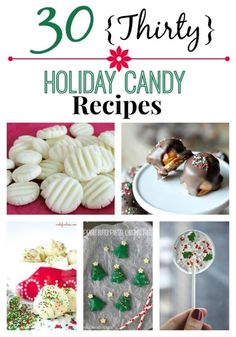 the cover of 30 thrift holiday candy recipes, including cookies and candies with sprinkles on them