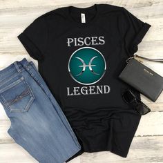 "Pisces Shirt Pisces Legend Zodiac Star Sign Gift For Pisces Unisex T-Shirts for Men and Women. This is a My Stylle exclusive t-shirt, not found on the highstreet or sold by anyone else. This cozy, snuggly, 100% cotton  shirt is super soft, lightweight and comfortable. Great, inexpensive gift for you or your friends! Please check the size charts in the pictures to make sure you get the right size! The shirt comes in unisex men's and women's sizes from S to 3XL! *Material: 100% Pre-Shrunk Ringspu Rose T Shirt, Zodiac Star Signs, Skull Shirts, Inexpensive Gift, Tee Shirt Homme, Star Sign, Yoga Tops, Quality T Shirts, Size Charts