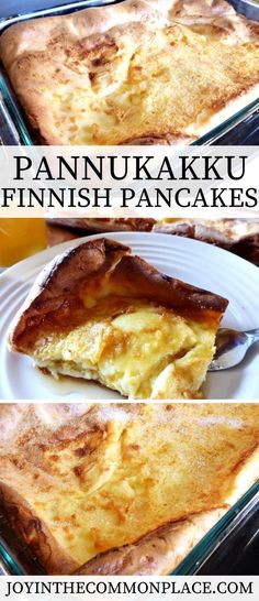 pannulakki with finnish pancakes in it on a white plate next to a glass baking dish