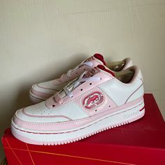 Ecko Red Vanness White And Pink Sneakers Size Women’s 8 Brand New With Box! Leather And Synthetic Upper Casual Pink Sneakers With Red Sole, Ecko Shoes, White And Pink Sneakers, Yellow Sneakers, Black Jewel, Pink Sneakers, Red Sneakers, Leather Trainers, Leather Shoes Woman