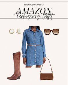 Outfit Ideas Amazon, Boots Amazon, Amazon Outfits, Thanksgiving Outfit Ideas, Womens Denim Dress