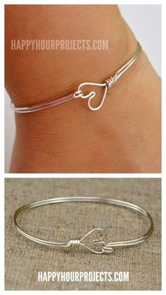 two pictures of the same bracelet and one with a heart on it, both in different colors