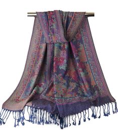 "Multicolor reversible floral print pashmina scarves for women in navy blue (indigo) and multi colors. Equally good for all age groups. You'll love the effortless, chic look these floral print pashmina scarves create. Pashmina scarves adorned with multicolored floral prints will add a pop to any outfit. Perfectly sized to be used as as a scarf, muffler, stole or shawl. Ideal gift for any one. ~~Item details~~ Quantity: 1 rectangular long scarf Material: viscose jacquard Length: approx. 76.5 inch Festival Pashmina, Black Pashmina, Purple Shawl, Festival Scarves, Bohemian Scarves, Pink Shawl, Wrapped Lights, Pashmina Wrap, Floral Shawl