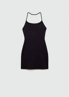 Short halter dress - Woman | MANGO USA Stretch Halter Neck Slip Dress For Night Out, Chic Fitted Halter Neck Slip Dress, Halter Neck Bodycon Midi Dress, Sleek Sleeveless Mini Dress For Summer, Bodycon Halter Neck Dress, Chic Bodycon Dress With Strappy Back, Halter Neck Slip Dress With Straps For Night Out, Sleeveless Halter Neck Dress With Straps, Chic Halter Neck Dress With Straps