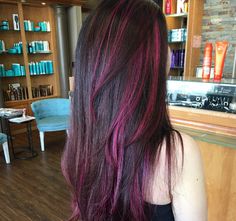 Peekaboo hair highlights  #purple Peekaboo Hair Highlights, Hair Highlights Purple, Highlights Purple, Pink Hair Streaks, Pink Hair Highlights, Dark Pink Hair, Peekaboo Highlights, Highlights Ideas, Hair Color Underneath