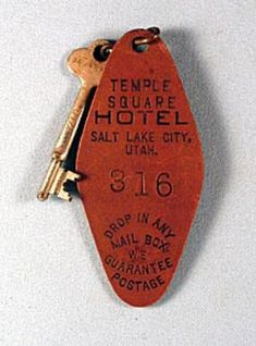 a red keychain with the words temple square hotel and salt lake city written on it