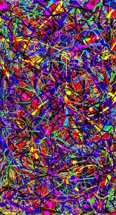 an abstract painting with many colors and lines