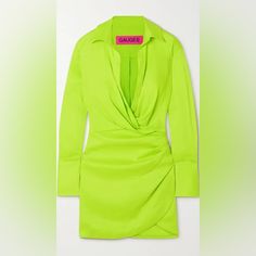 Nwt Never Worn. Doesn’t Fit Me And Missed Return Window Sold Out Online Orig $620 100% Linen Neon Green Designer Green Long Sleeve Dress, Designer Green Dresses For Formal Occasions, Designer Green Formal Dresses, Salmon Color Dress, Bright Green Dress, Turquoise Mini Dress, Green Satin Dress, Evening Mini Dresses, Nature Dress