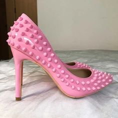 TAAFO Pink Women Punk Spikes Patent Leather Stiletto Pumps Pointed Toe High Heels Ladies Party Shoes 12cm Pink-33 Punk Spikes, Party Models, Pump Types, Stiletto Pumps, Heel Type, Party Shoes, Basic Style, Ladies Party, Fashion Fashion