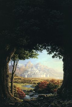 a painting of a castle in the distance