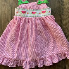 Nwot! Adorable Watermelon Embroidered Detail! Playful Pink Embroidered Dresses, Playful Red Cotton Sundress, Fun Red Cotton Dress, Pink Cotton Dress With Strawberry Print, Watermelon Dress, Childrens Dress, Kids' Dresses, Watermelon, Colorful Dresses