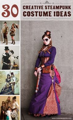 Steampunk costumes represent the period of time when society was steam-powered. Here is a gallery of amazing homemade Steampunk Costume Ideas for women, men, couples, families and kids. Steampunk Costume Ideas, Punk Costume, Diy Steampunk, Steampunk Costumes, Costume Carnaval