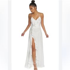 Elite Mode White Maxi Dress Size Small Nwt Elegant White Lined Maxi Dress, Elegant Lined Maxi Dress For Brunch, White Lined Maxi Dress For Date Night, Chic White Lined Maxi Dress, White Dressy Maxi Dress For Formal Occasions, White Ruffled Maxi Dress For Cocktail, White Maxi Dress, White Maxi, White Maxi Dresses