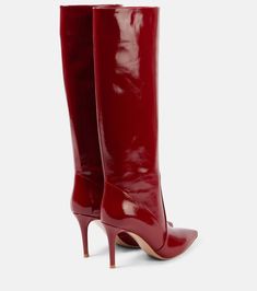 Hansen 85 patent leather knee-high boots in red - Gianvito Rossi | Mytheresa Luxury Patent Leather Knee-high Boots With Pointed Toe, Luxury High Heel Patent Leather Knee-high Boots, Luxury Patent Leather High Heel Knee-high Boots, Luxury High Heel Knee-high Boots In Patent Leather, Elegant Formal Boots With Glossy Finish, Elegant Glossy Finish Formal Boots, Elegant Glossy Finish Boots For Formal Occasions, Elegant Glossy Evening Boots, Formal Pointed Toe Patent Leather Knee-high Boots