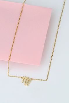 "14k Solid Gold Zodiac Virgo Pendant Necklace, Dainty Initial Zodiac Sign Necklace, Astrology Jewelry Birth Sign Necklace is a Great Birthday Gift Virgo is the sign of idealism and purity. You are compassionate nurturing and extremely tender-hearted. You are determined to stand up for justice and are always a champion for the mistreated. Our zodiac necklaces make the most perfect gift for so many occasions, weddings, birthdays or as the perfect staple in your own jewelry collection. It's a meani Yellow Gold Zodiac Sign Jewelry For Anniversary, Yellow Gold Zodiac Jewelry For Anniversary, Anniversary Gold Plated Zodiac Sign Jewelry, Gold Zodiac Sign Fine Jewelry, Fine Gold Jewelry With Zodiac Sign, Symbolic Zodiac Sign Jewelry For Birthday, Symbolic Zodiac Sign Jewelry For Birthdays, Gold Zodiac Sign Necklaces For Birthdays, Gold Zodiac Sign Necklaces For Birthday