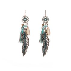 Tassel Fringe Leaf Stones Earrings - TARAH CO. Tassel Fringe, Tassel Earrings, Feathers, Beads