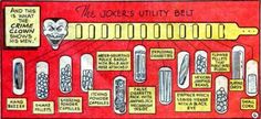 the joker's utility belt is depicted in an old comic style illustration, with instructions on how to use it